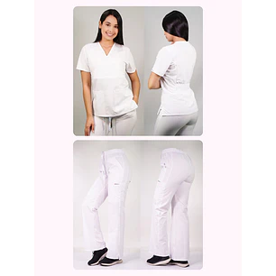 Dúo Clínico Delantal Cuello V + Pantalón Roma Blanco — libreta de bolsillo para estudiantes de enfermería | Enfermera Rosada