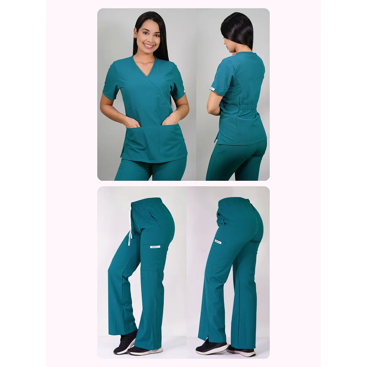 Dúo Clínico Delantal Cuello V + Pantalón Roma Verde Turquesa — libreta de bolsillo para estudiantes de enfermería | Enfermera Rosada (1)