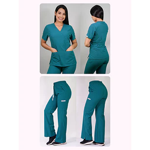 Dúo Clínico Delantal Cuello V + Pantalón Roma Verde Turquesa — libreta de bolsillo para estudiantes de enfermería | Enfermera Rosada