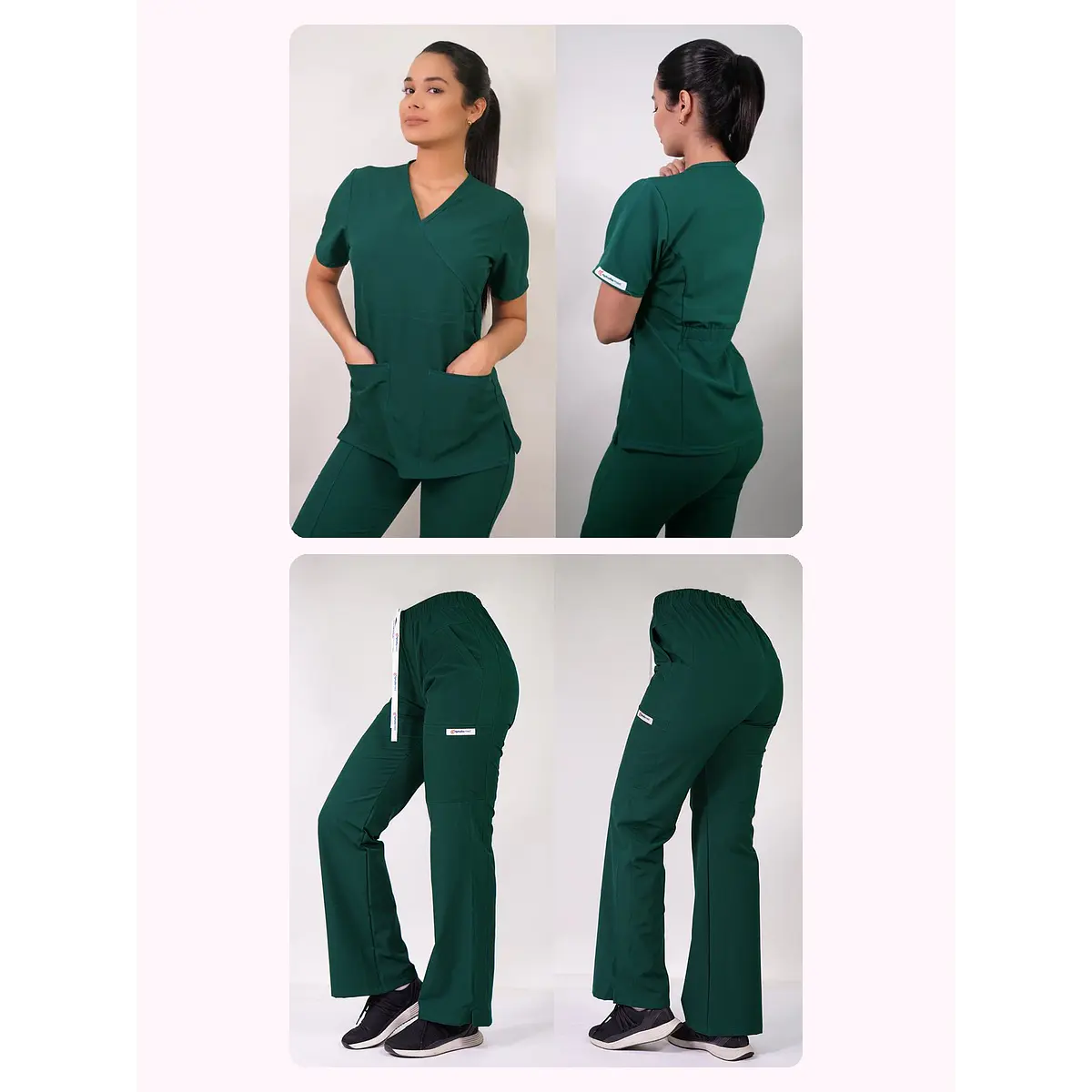 Dúo Clínico Delantal Cuello V + Pantalón Roma Verde Botella — libreta de bolsillo para estudiantes de enfermería | Enfermera Rosada (1)