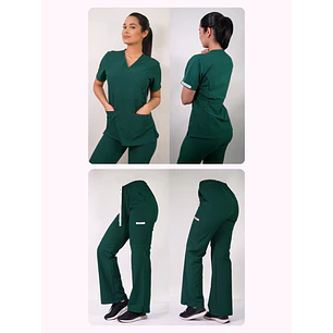 Dúo Clínico Delantal Cuello V + Pantalón Roma Verde Botella — libreta de bolsillo para estudiantes de enfermería | Enfermera Rosada