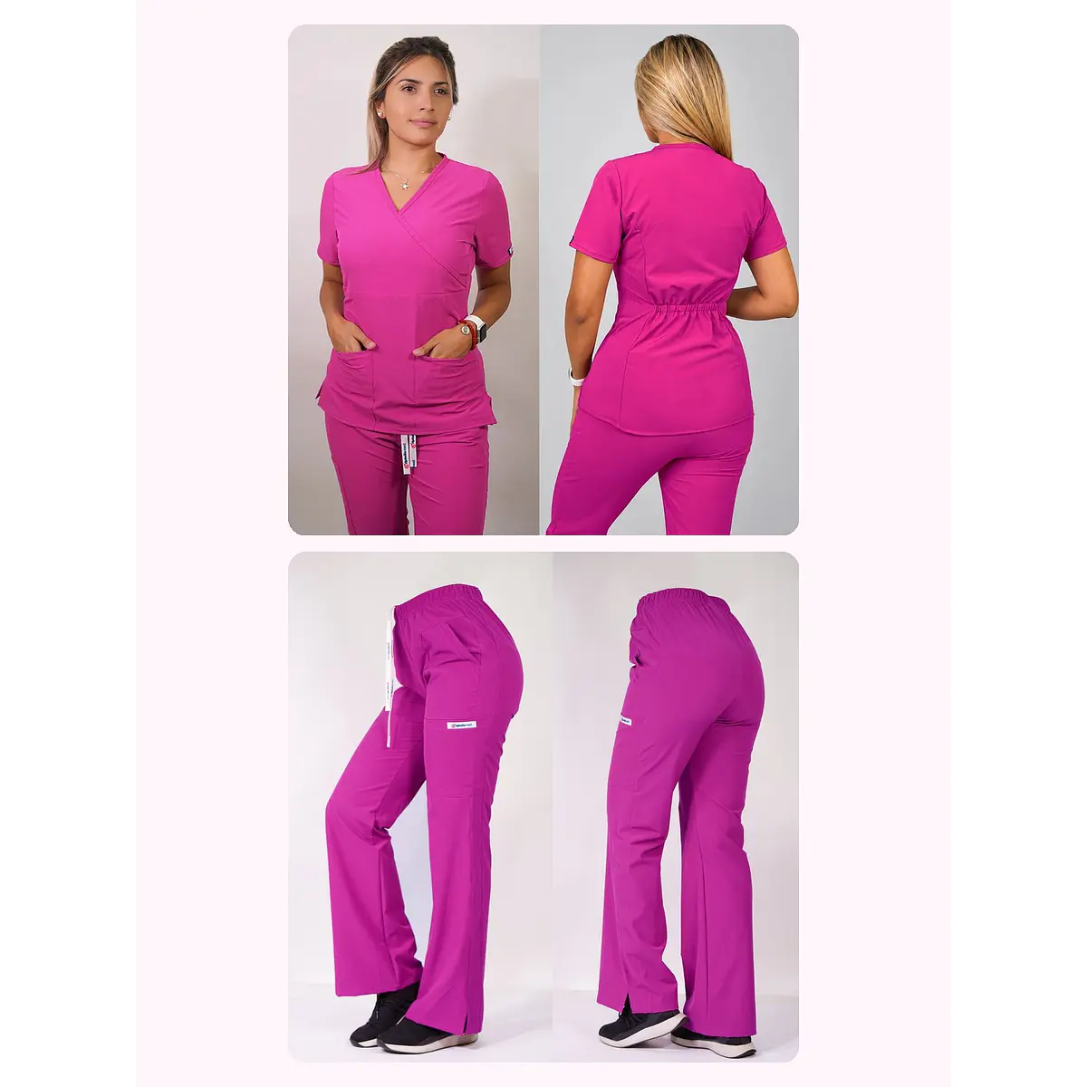 Dúo Clínico Delantal Cuello V + Pantalón Roma Fucsia — libreta de bolsillo para estudiantes de enfermería | Enfermera Rosada (1)