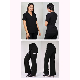 Dúo Clínico Delantal Cuello V + Pantalón Roma Negro — libreta de bolsillo para estudiantes de enfermería | Enfermera Rosada