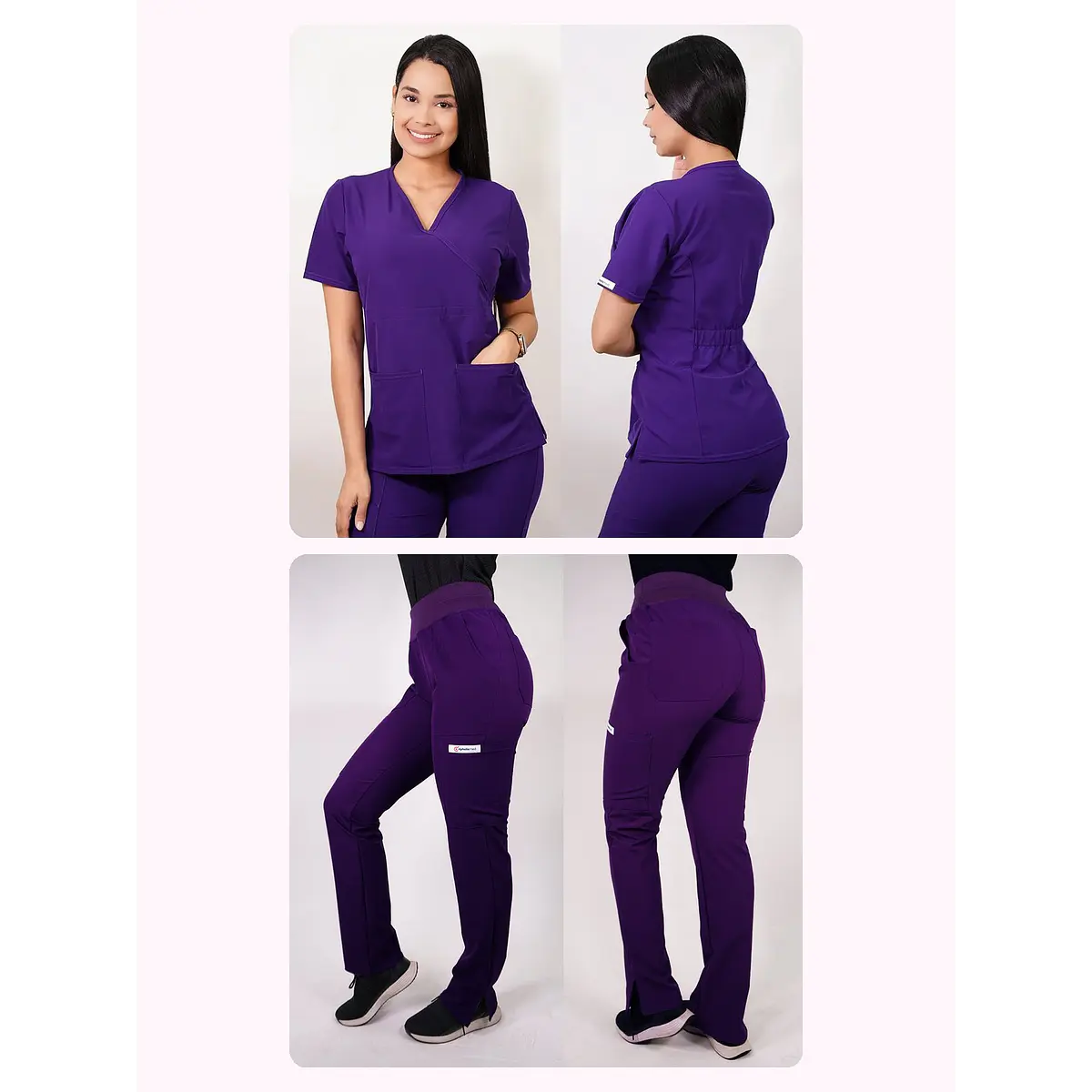 Dúo Clínico Delantal Cuello V + Pantalón PM Morado — libreta de bolsillo para estudiantes de enfermería | Enfermera Rosada (1)