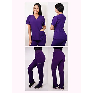 Dúo Clínico Delantal Cuello V + Pantalón PM Morado — libreta de bolsillo para estudiantes de enfermería | Enfermera Rosada