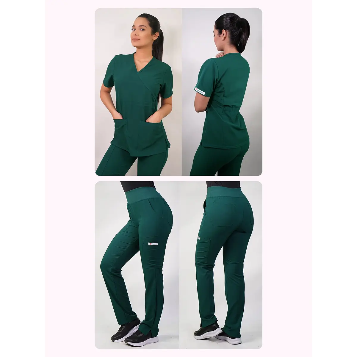 Dúo Clínico Delantal Cuello V + Pantalón PM Verde Botella — libreta de bolsillo para estudiantes de enfermería | Enfermera Rosada (1)