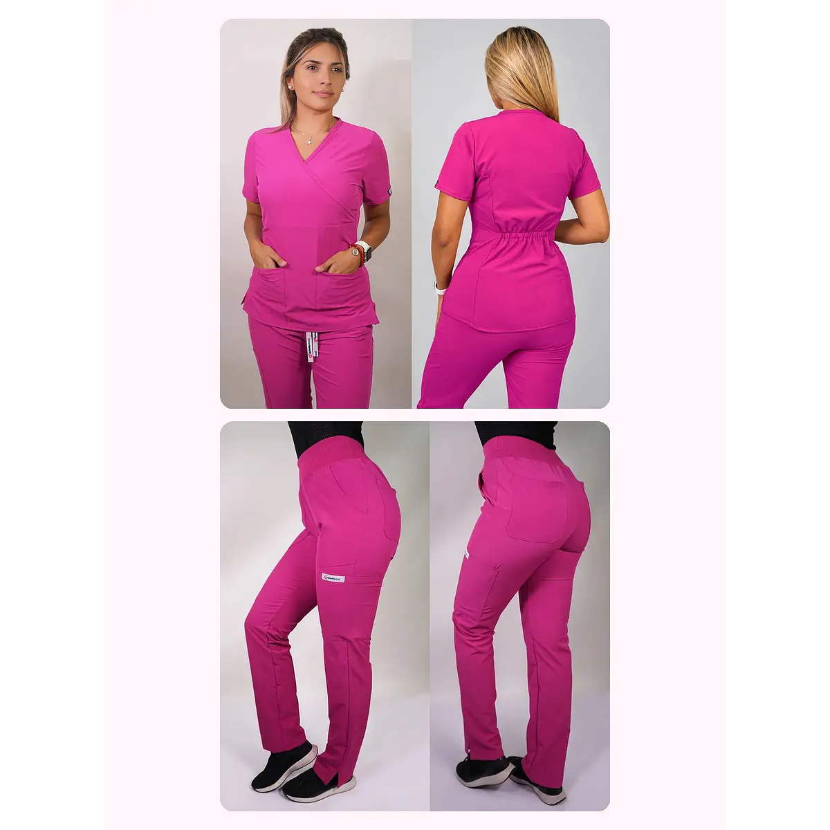 Dúo Clínico Delantal Cuello V + Pantalón PM Fucsia — libreta de bolsillo para estudiantes de enfermería | Enfermera Rosada (1)