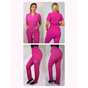 Dúo Clínico Delantal Cuello V + Pantalón PM Fucsia — libreta de bolsillo para estudiantes de enfermería | Enfermera Rosada
