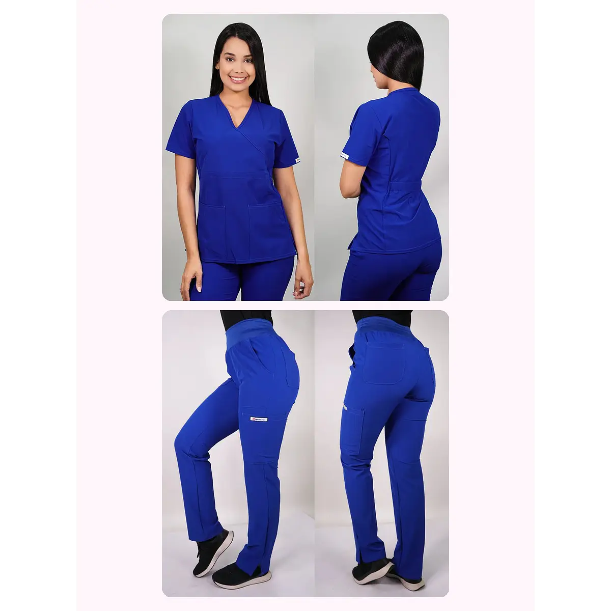 Dúo Clínico Delantal Cuello V + Pantalón PM Azul Rey — libreta de bolsillo para estudiantes de enfermería | Enfermera Rosada (1)