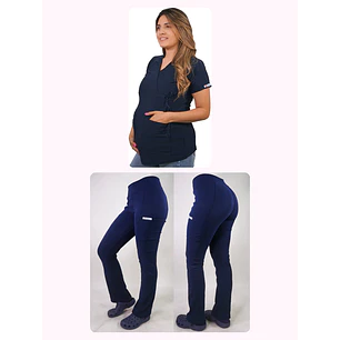 Dúo Clínico Delantal Maternal + Pantalón Spandex Azul Marino — libreta de bolsillo para estudiantes de enfermería | Enfermera Rosada