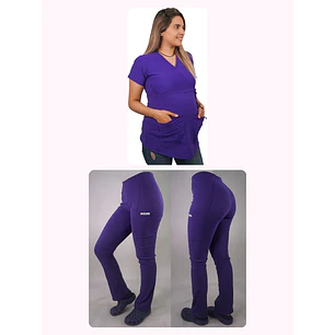 Dúo Clínico Delantal Maternal + Pantalón Spandex Morado — libreta de bolsillo para estudiantes de enfermería | Enfermera Rosada