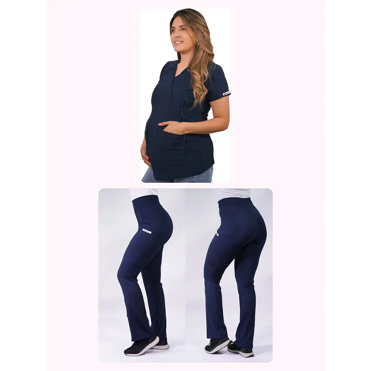 Dúo Clínico Delantal Maternal + Pantalón Flexxy Azul Marino — libreta de bolsillo para estudiantes de enfermería | Enfermera Rosada (1)