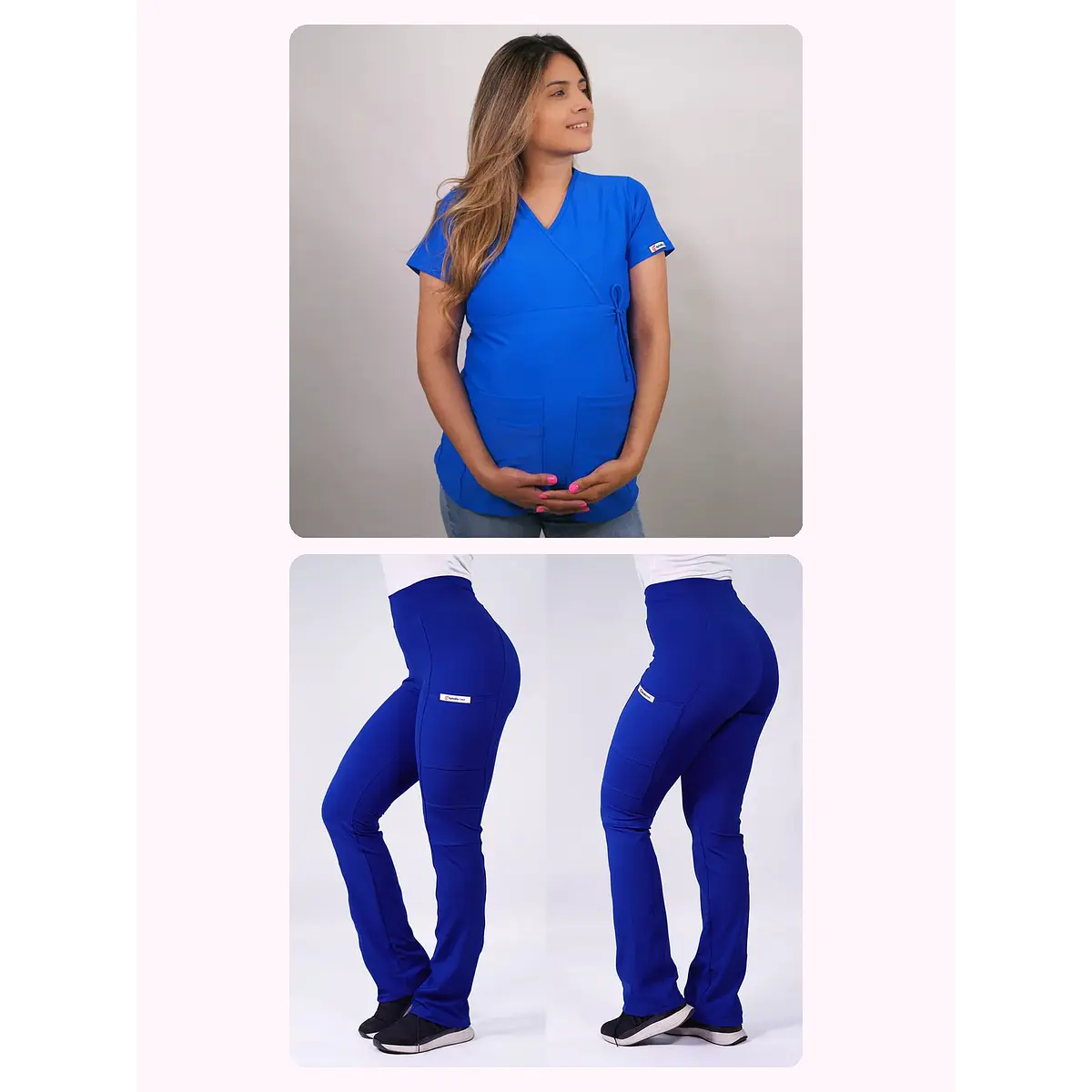 Dúo Clínico Delantal Maternal + Pantalón Flexxy Azul Rey — libreta de bolsillo para estudiantes de enfermería | Enfermera Rosada (1)