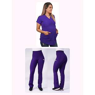 Dúo Clínico Delantal Maternal + Pantalón Flexxy Morado — libreta de bolsillo para estudiantes de enfermería | Enfermera Rosada