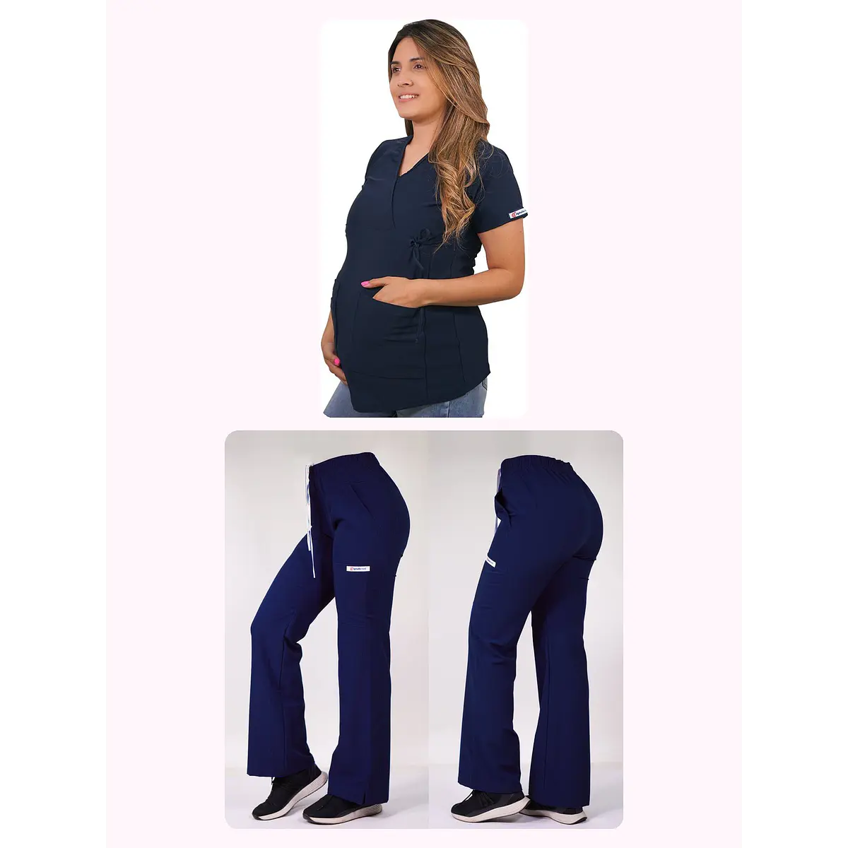 Dúo Clínico Delantal Maternal + Pantalón Roma Azul Marino — libreta de bolsillo para estudiantes de enfermería | Enfermera Rosada (1)