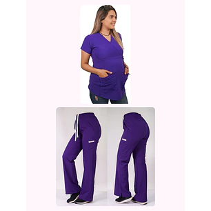 Dúo Clínico Delantal Maternal + Pantalón Roma Morado — libreta de bolsillo para estudiantes de enfermería | Enfermera Rosada