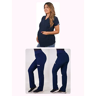 Dúo Clínico Delantal Maternal + Pantalón PM Azul Marino — libreta de bolsillo para estudiantes de enfermería | Enfermera Rosada