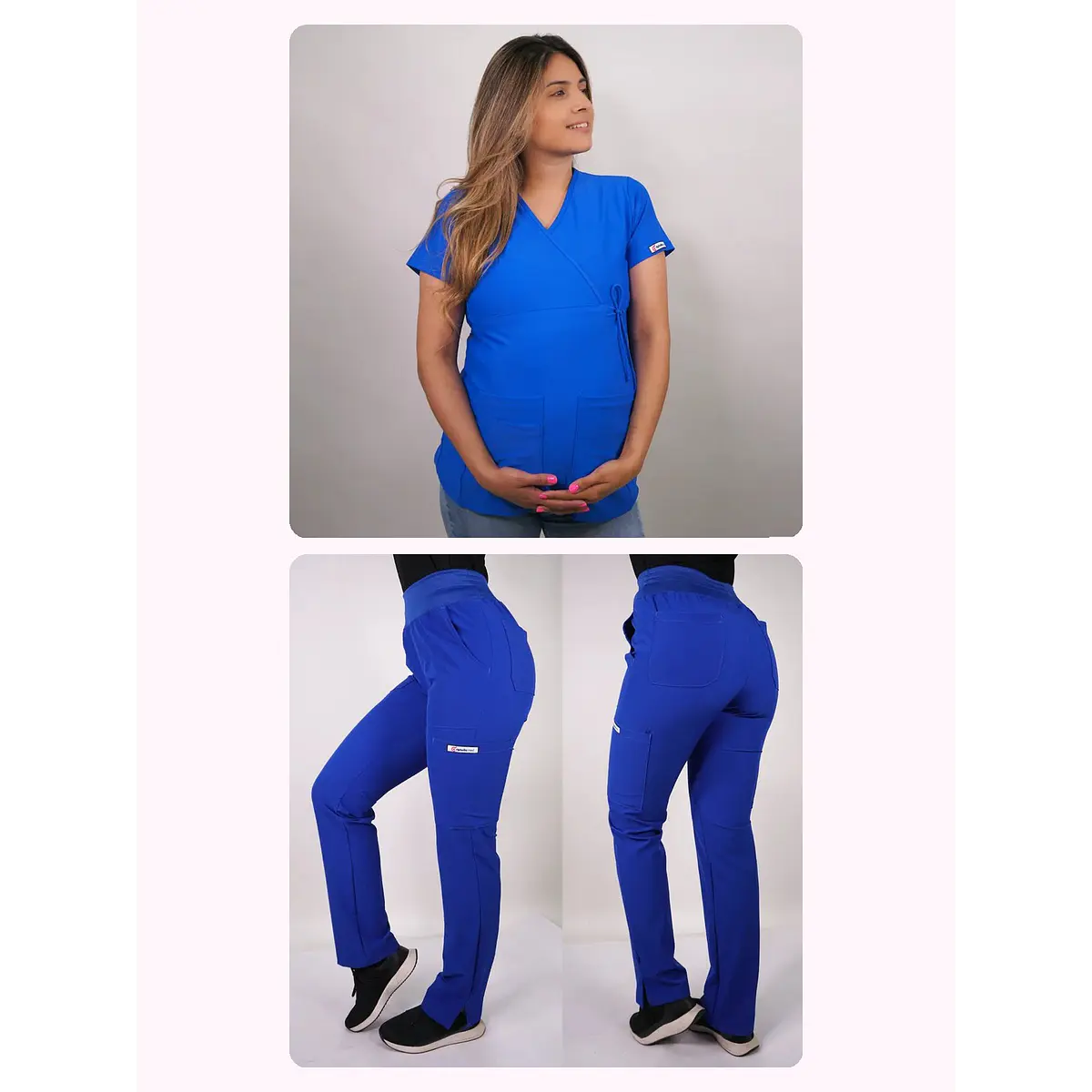 Dúo Clínico Delantal Maternal + Pantalón PM Azul Rey — libreta de bolsillo para estudiantes de enfermería | Enfermera Rosada (1)