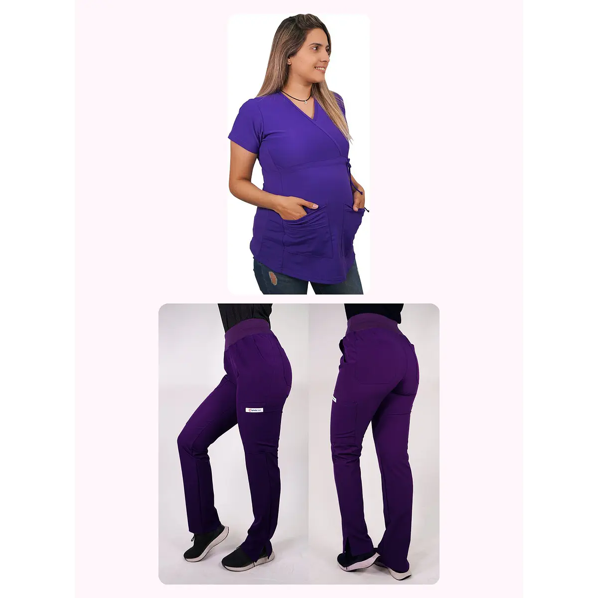Dúo Clínico Delantal Maternal + Pantalón PM Morado — libreta de bolsillo para estudiantes de enfermería | Enfermera Rosada (1)