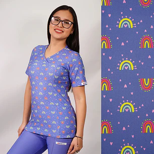 Delantal Elasticado Estampado Mujer Arcoíris Celeste — libreta de bolsillo para estudiantes de enfermería | Enfermera Rosada
