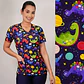 Delantal Elasticado Estampado Mujer Dinosaurios y Planetas Azul Marino - Miniatura 1