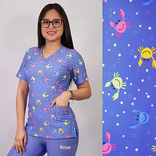 Delantal Elasticado Estampado Mujer Cangrejitos Celeste — libreta de bolsillo para estudiantes de enfermería | Enfermera Rosada