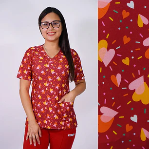 Delantal Elasticado Estampado Mujer Rojo 2524 — libreta de bolsillo para estudiantes de enfermería | Enfermera Rosada
