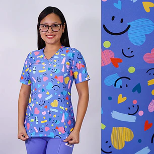 Delantal Elasticado Estampado Mujer Caritas Felices Celeste — libreta de bolsillo para estudiantes de enfermería | Enfermera Rosada