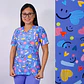 Delantal Elasticado Estampado Mujer Caritas Felices Celeste - Miniatura 1