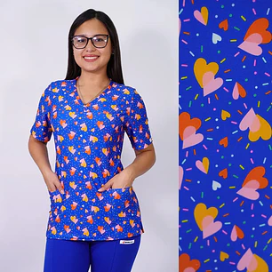Delantal Elasticado Estampado Mujer Azul Rey 2537 — libreta de bolsillo para estudiantes de enfermería | Enfermera Rosada