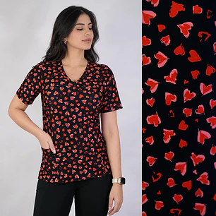 Delantal Elasticado Estampado Mujer Corazoncitos Rojos Negro — libreta de bolsillo para estudiantes de enfermería | Enfermera Rosada