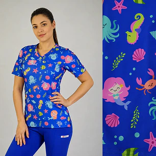 Delantal Elasticado Estampado Mujer Fondo Marino Azul Rey — libreta de bolsillo para estudiantes de enfermería | Enfermera Rosada