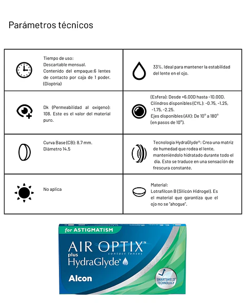 Air Optix plus HydraGlyde for Astigmatism (6 unidades)