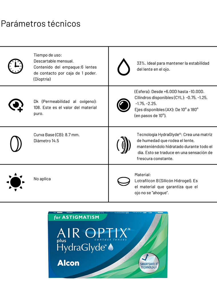 Air Optix plus HydraGlyde for Astigmatism (6 unidades) 2