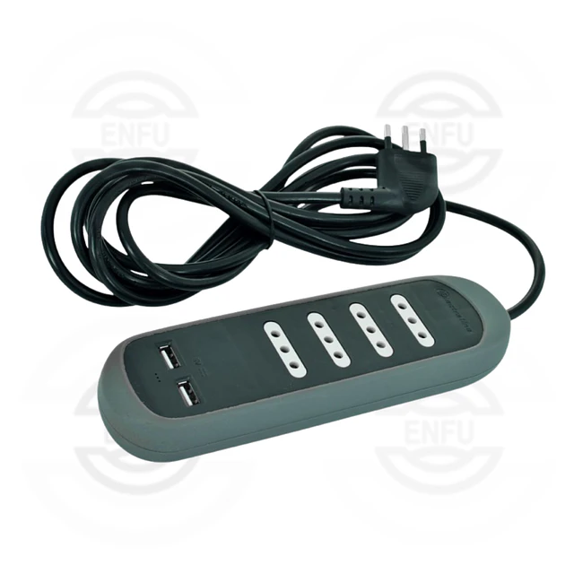 Alargador múltiple negro 4 tomas, con USB 3mts 2P+T, 10A.Lexo