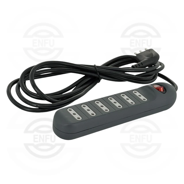 Alargador múltiple negro 6 tomas 3mts., 2P+T, 10A  con interruptor luz LEXO