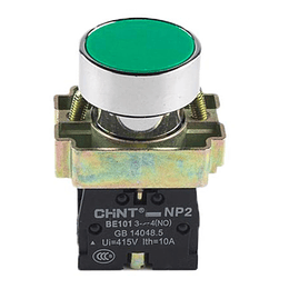 Pulsador metálico verde, IP40  1NA 220Vac