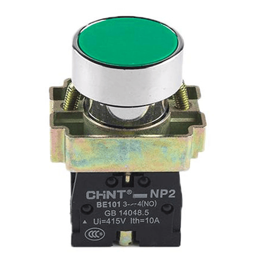Pulsador metálico verde, IP40  1NA 220Vac