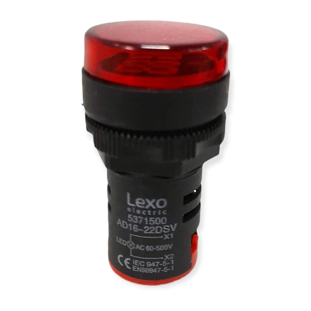 Luz piloto roja LED con voltímetro 60-500V, 22mm LEXO 3