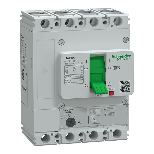 Caja moldeada regulable 4P4D 160A ruptura 36kA 415V 200F GOPACT GOMCCB SCHNEIDER ELECTRIC