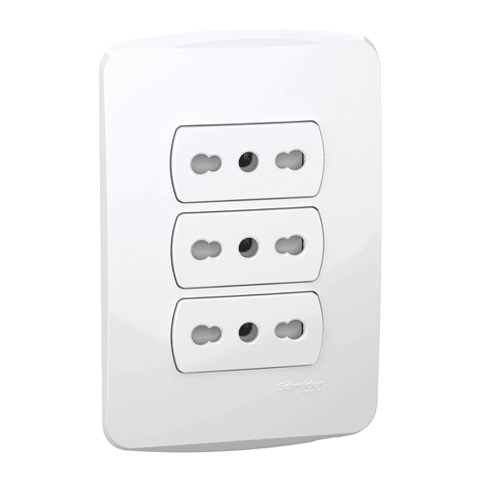 Enchufe triple 10/16A blanco embutido Miluz, 2P+T, 250V Schneider Electric       