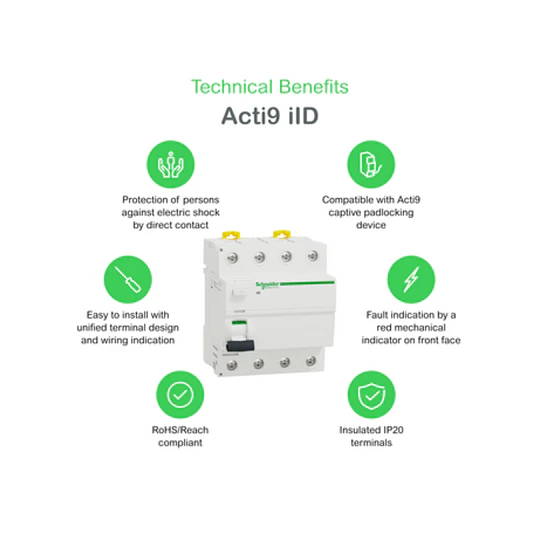INTERRUPTOR DIFERENCIAL ACTI 9 IIDSI 4P 63A 30MA SUPERINMUNIZADO CLASE A Schneider Electric