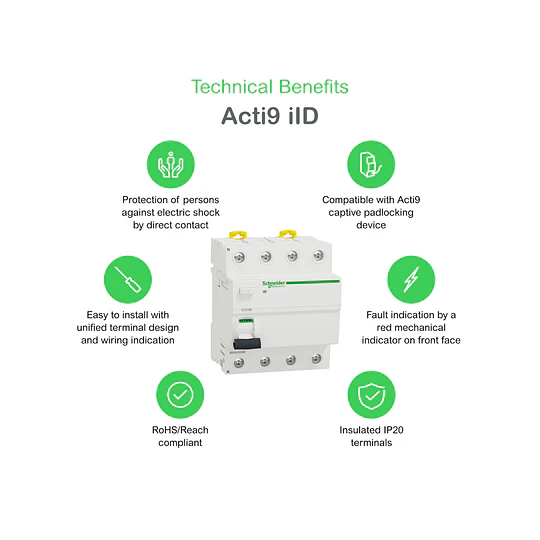 Int Diferencial Acti9 iID, 4X 40 A, tipo B-SI, 30 mA, terminal doble Schneider Electric