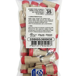 CONECTOR CONICO DOBLE AISLACION UL CAFE-ROJO 10-22 AWG BOLSA 35 UNIDADES LEXO