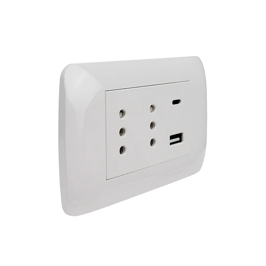 Ench Duplex 10A+ 2 usb (C+A) blanco armado Lexo