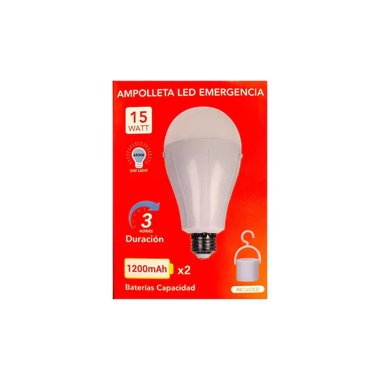 Ampolleta LED con BATERÍA de emergencia E27, 15W, 6.500K FSL (Incluye base colgante)