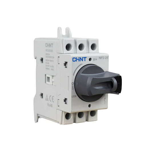 Seccionador a Riel Din NF2 25A 3P manilla gris AC23A 415V CHINT