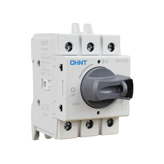 Seccionador a Riel Din NF2 63A 3P manilla gris AC23A 415V CHINT