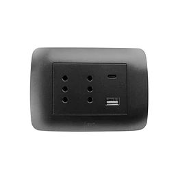 Ench Duplex 10A+ 2 usb (C+A) negro armado Lexo