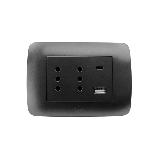 Ench Duplex 10A+ 2 usb (C+A) negro armado Lexo